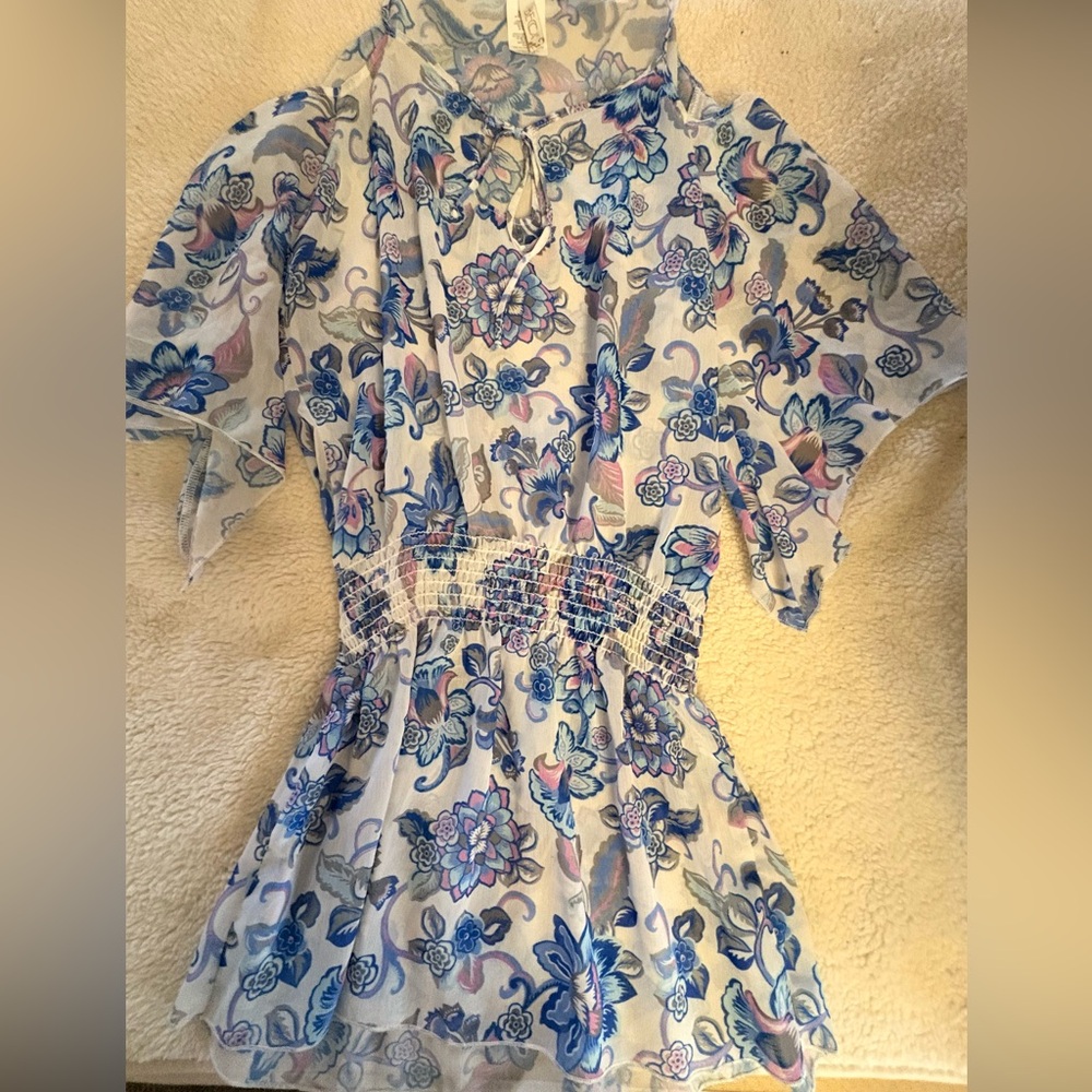 Floral Print Swimsuit Cover with Smocked Waist Never Used